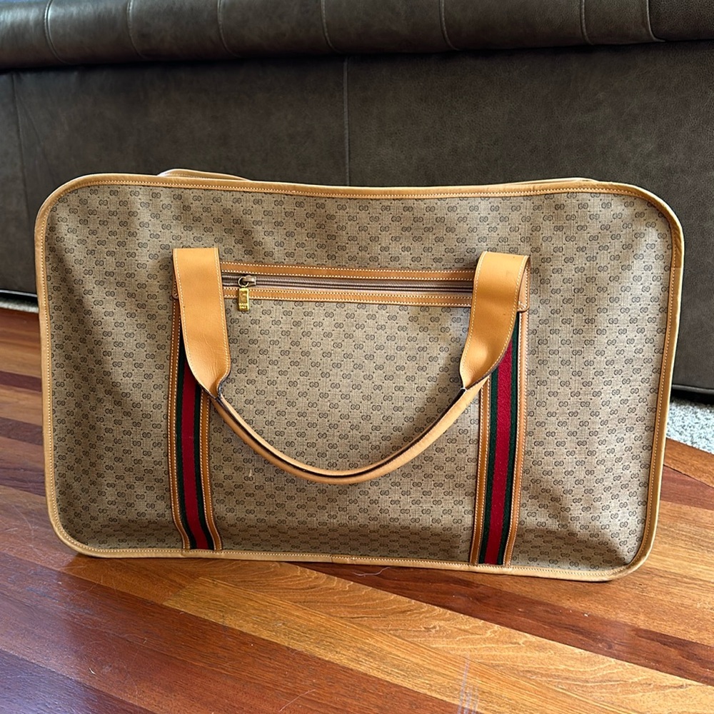 Gucci Brown and Black Travel Bag with Red Stripes